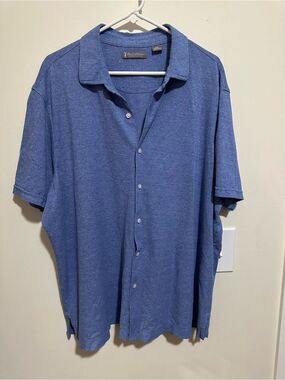 Blue Short-Sleeve Button Polo Shirt by Daniel Cremieux